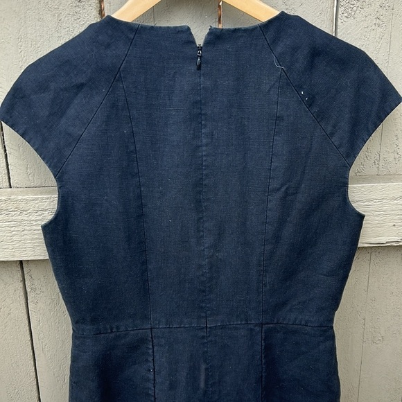 Tibi Carey Cap Sleeve Embroidered Linen Dress Black With White Eyelet Lace Sz 6 - Picture 5 of 5